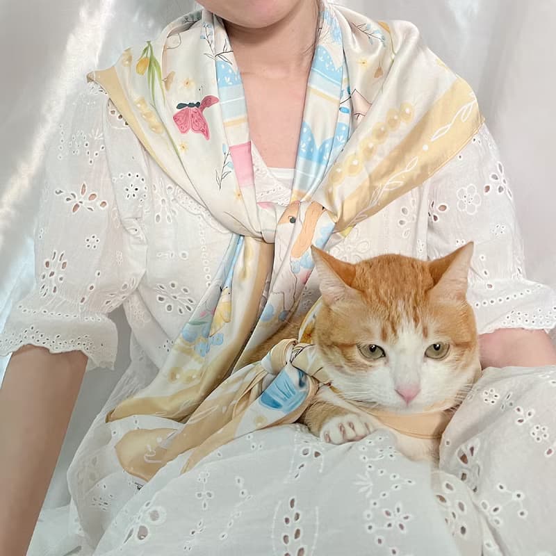 【貓咪絲巾】喜愛貓咪的大絲巾連絲巾扣高雅禮盒 | 圍巾禮物