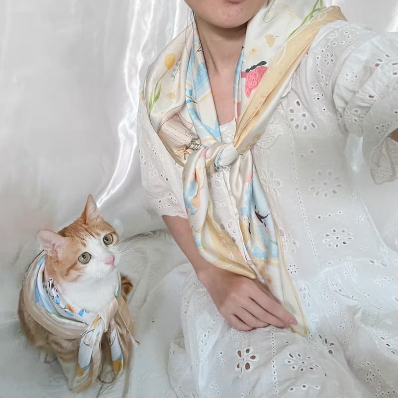【貓咪絲巾】喜愛貓咪的大絲巾連絲巾扣高雅禮盒 | 圍巾禮物
