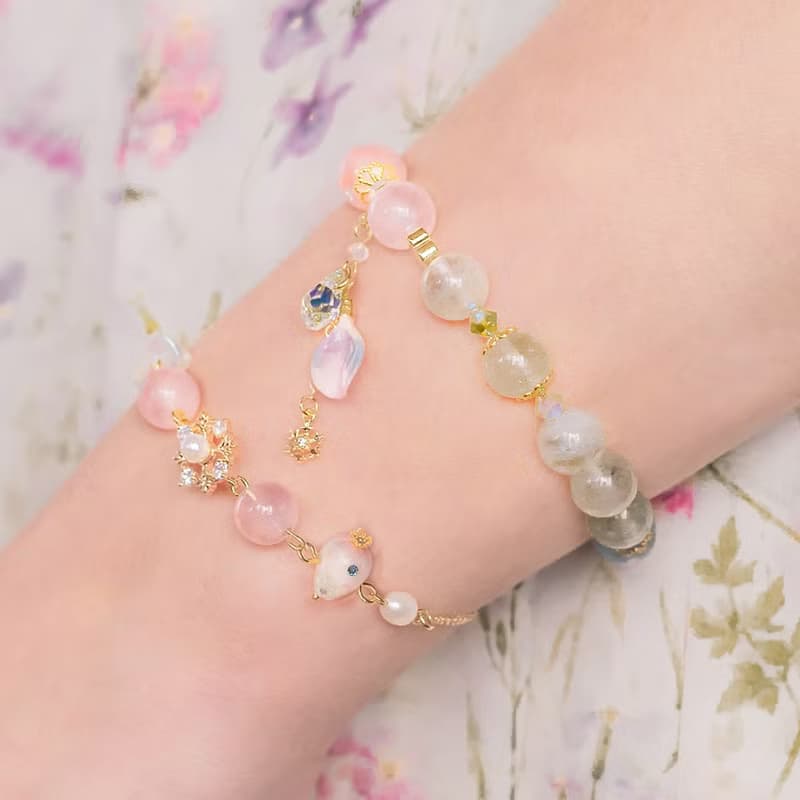 AURORA:   幻莓珍珠925純銀鍍14K金手鍊 - 手工飾品