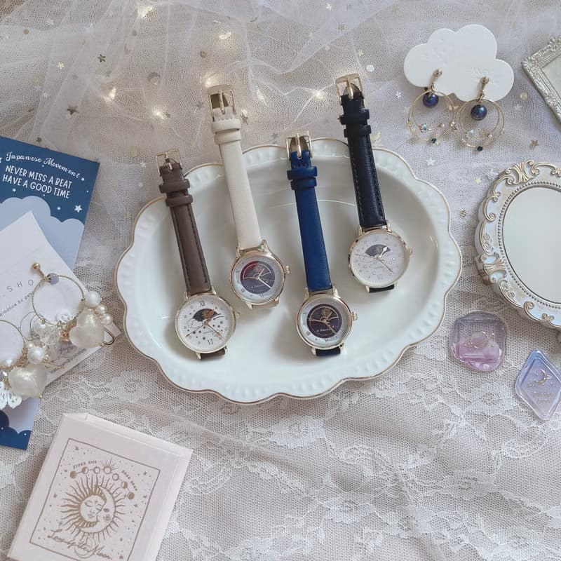 母親節禮物 免運 復古 防水  日月相錶 女裝 平價入門抵買