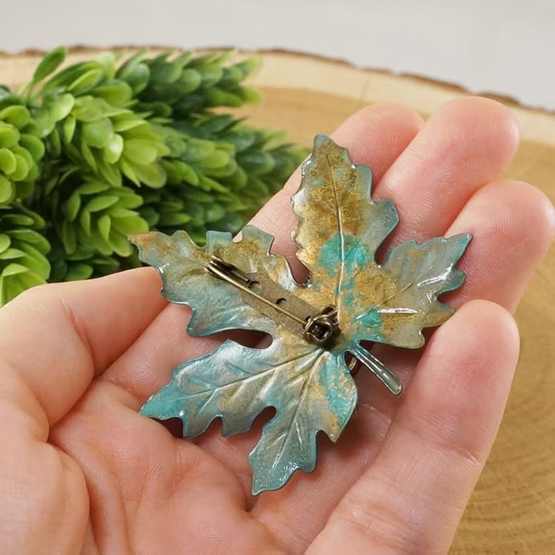 Green Maple Leaf Brooch Ladybird Ladybug Nature Forest Botanical Pin Jewelry