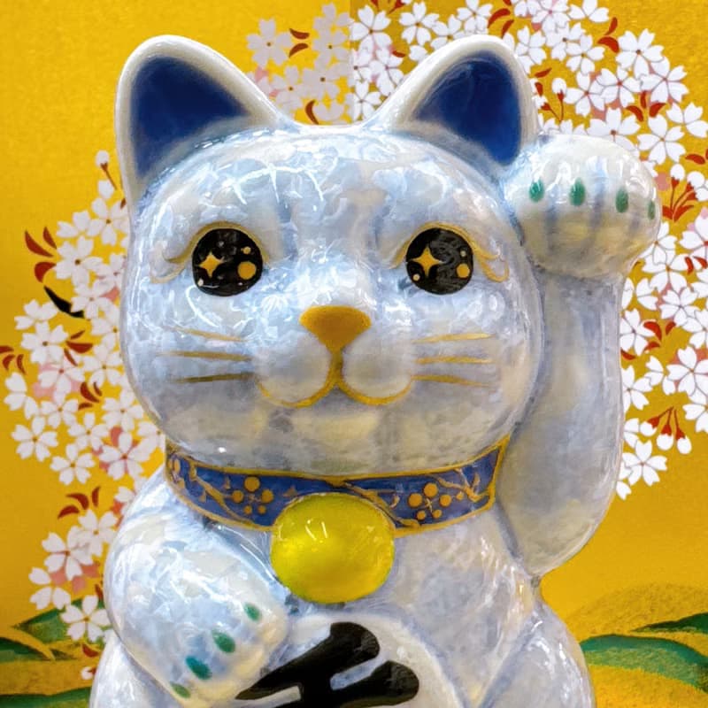【銀藤守安】日本清水燒招財貓 | 花結晶 銀藤 - 千万両 左
