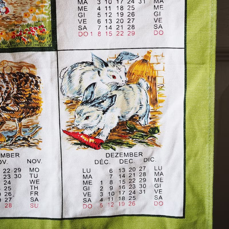 2010年 法國復古 動物圖鑑日曆茶巾 / 掛布