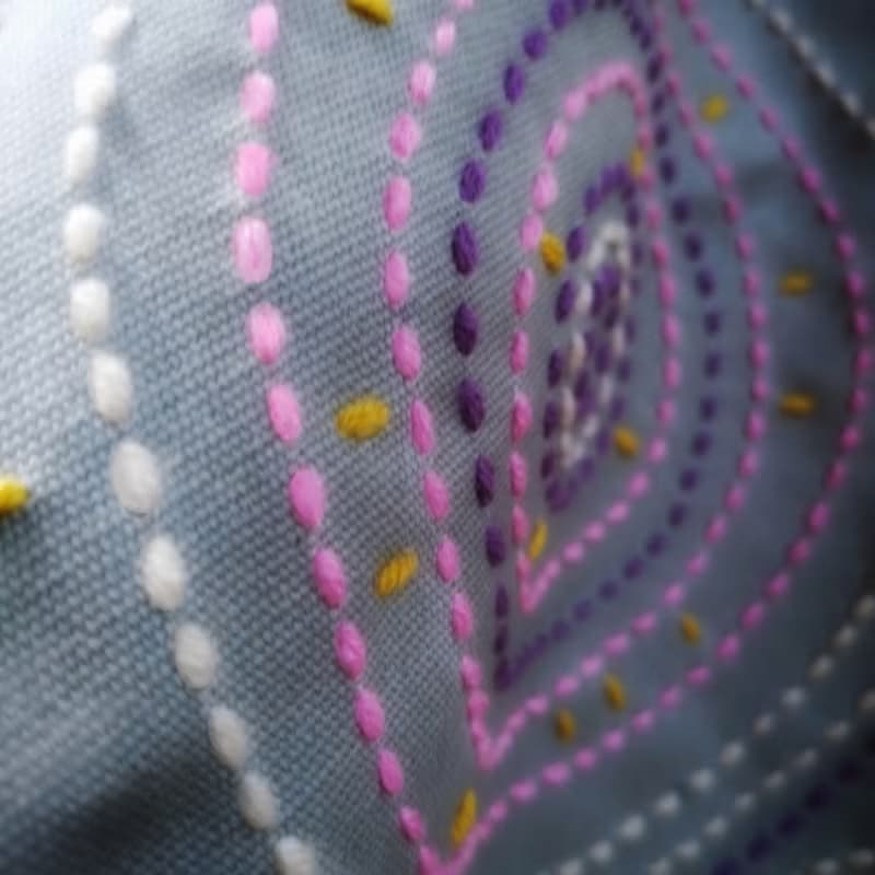 12.5x13.5 inch tote. Fun and original with hand-stitched design with beads