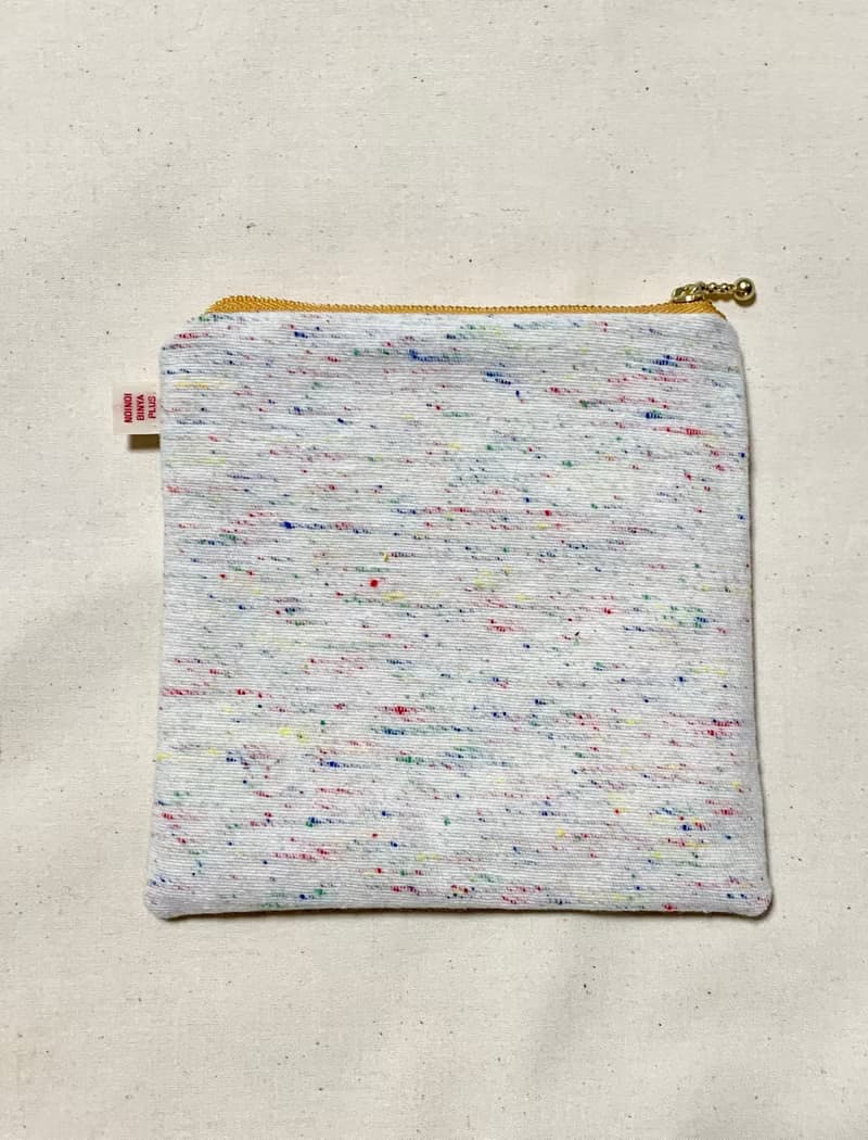 手染め紅型/ミモザの花束の四角いポーチ/ピンクのリボン【日本国内送料無料】【日本国外は送料を参照してください】