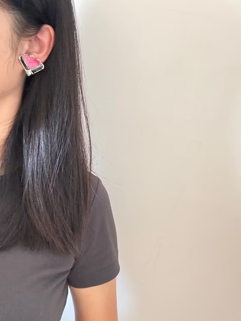 老又好古董珠寶 銀色雙色三角琺瑯夾式耳環 AVON C1150