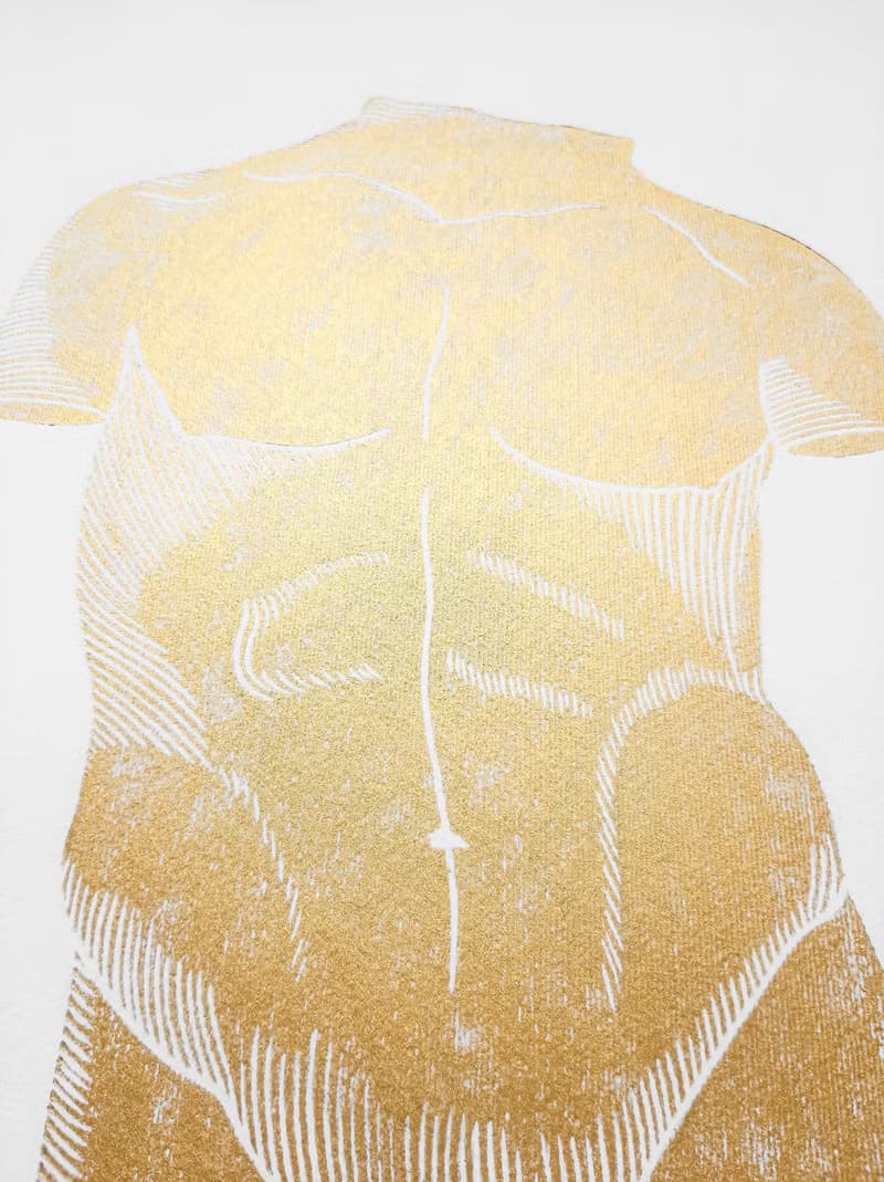 Gold male nude art Linocut print Bust original artwork Housewarming gift