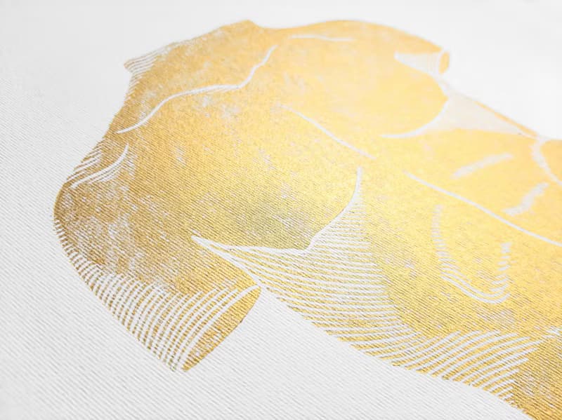 Gold male nude art Linocut print Bust original artwork Housewarming gift