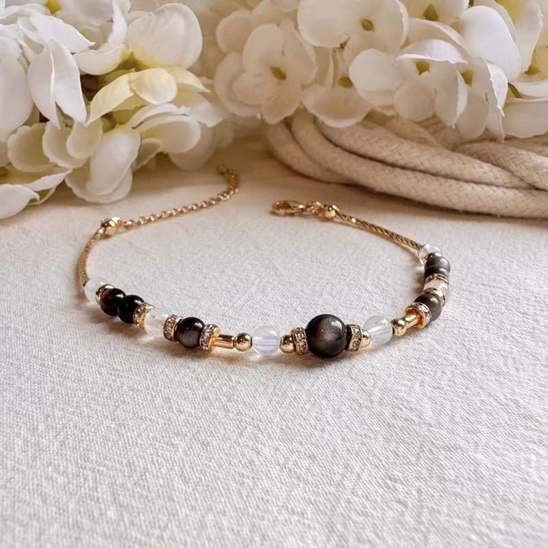 天蠍座水晶手鍊 | 銀曜石 藍月亮石 | 十二星座守護石 天然石手鍊