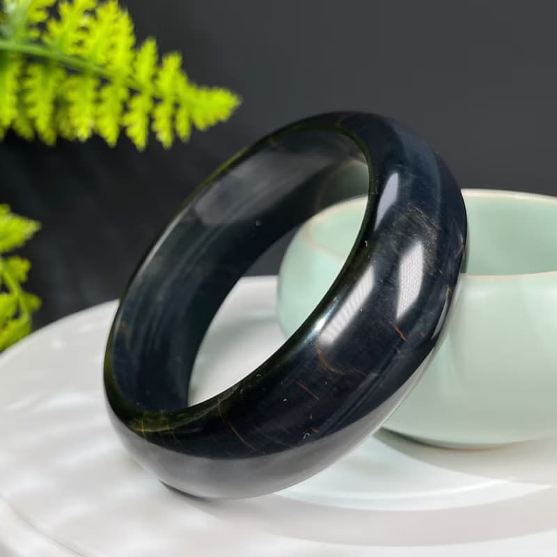 高品質藍虎眼石手镯58MM 流星紋聚寶盆藍虎晴石手環 淨化調節安撫