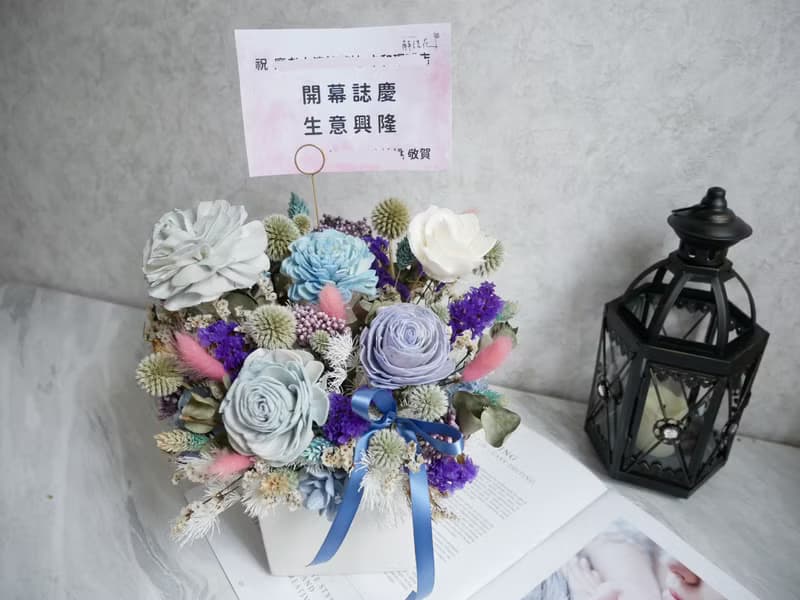 【青花靛藍】方盆加大款乾燥花盆花/開幕/升遷/新居落成