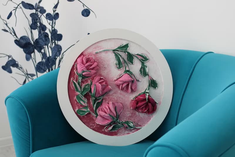 Roses, round 3D rose painting, home decor, texture painting.