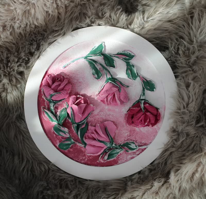 Roses, round 3D rose painting, home decor, texture painting.