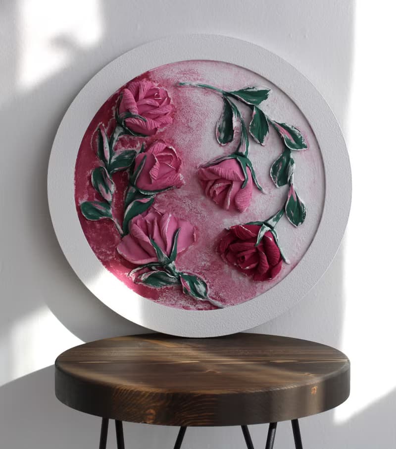 Roses, round 3D rose painting, home decor, texture painting.