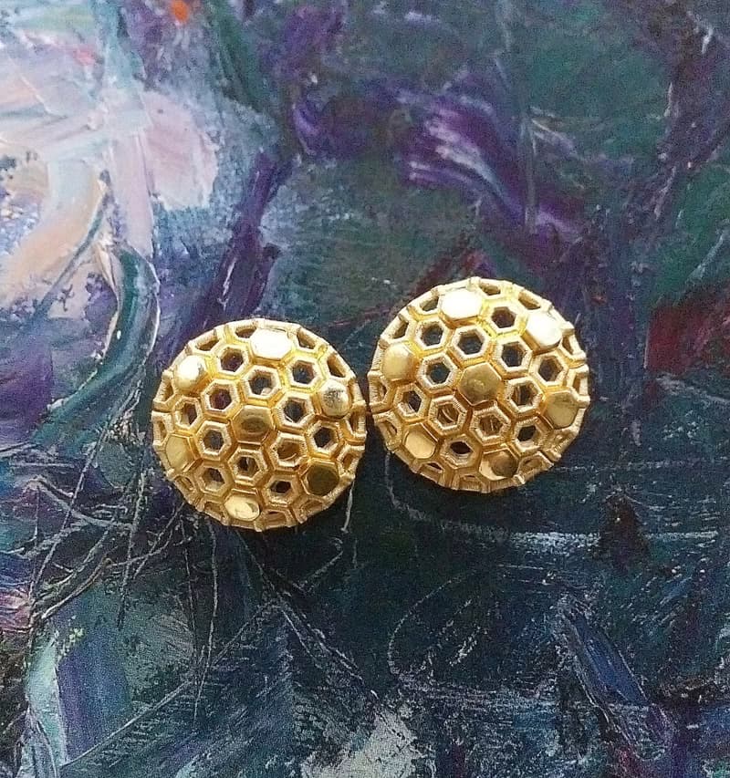 Vintage Jewelry 西洋古董飾品 TRIFARI  藝術幾何 蜂巢 夾式耳環
