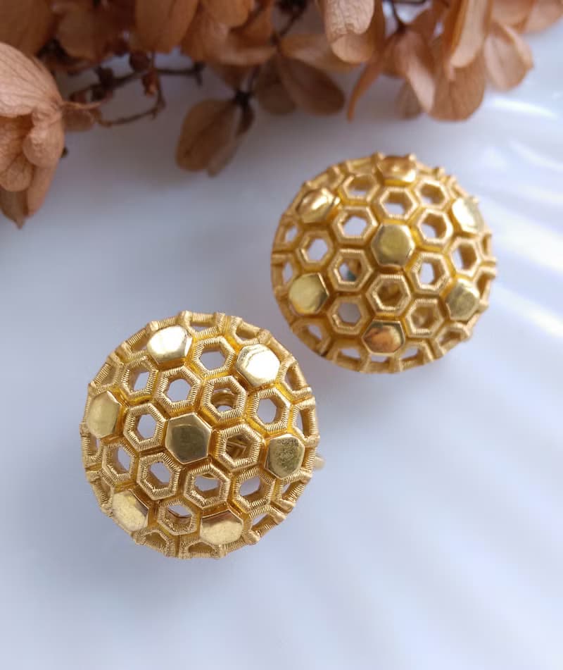 Vintage Jewelry 西洋古董飾品 TRIFARI  藝術幾何 蜂巢 夾式耳環