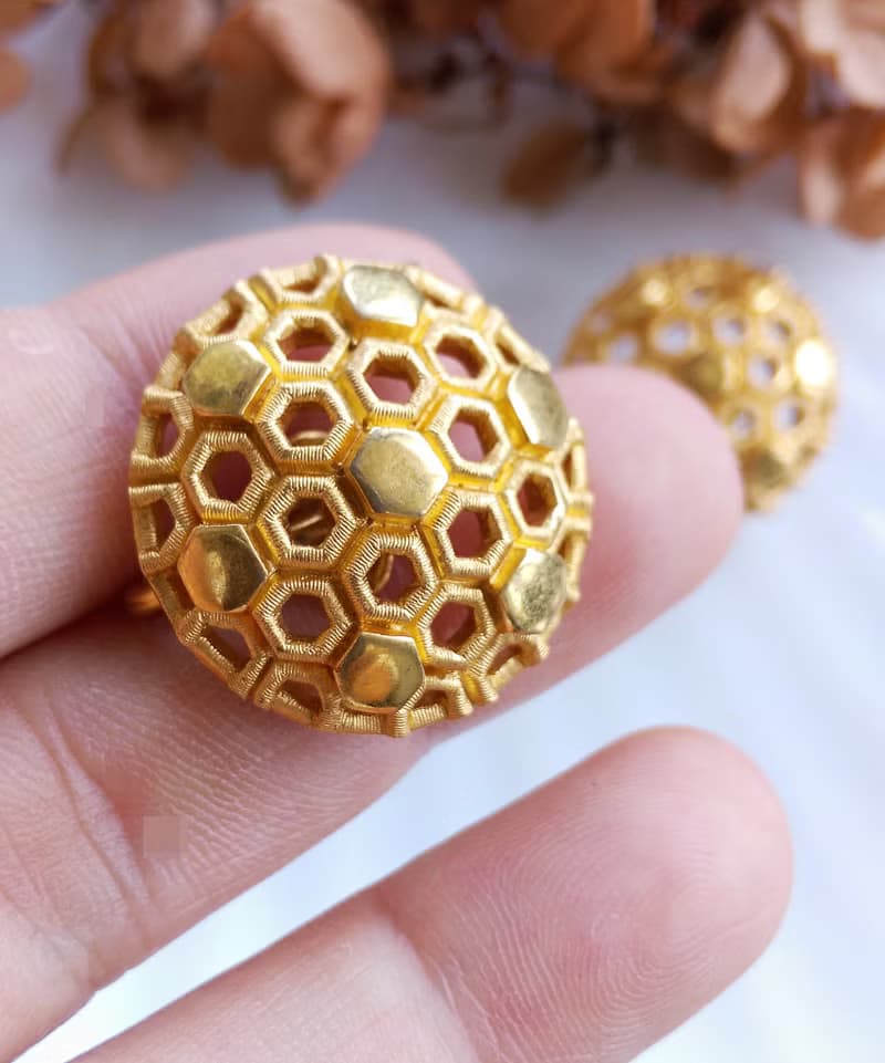 Vintage Jewelry 西洋古董飾品 TRIFARI  藝術幾何 蜂巢 夾式耳環