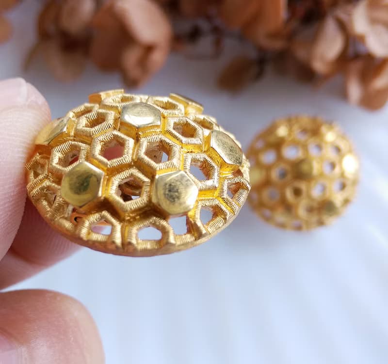 Vintage Jewelry 西洋古董飾品 TRIFARI  藝術幾何 蜂巢 夾式耳環