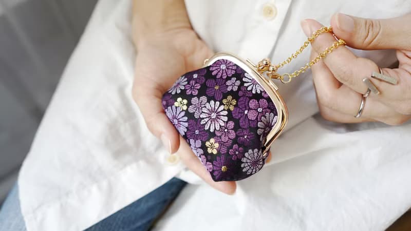 禮物 金襴錦織 手掛式 小口金包 經典紫花 零錢包