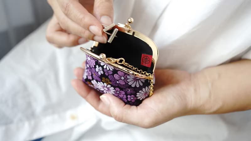 禮物 金襴錦織 手掛式 小口金包 經典紫花 零錢包