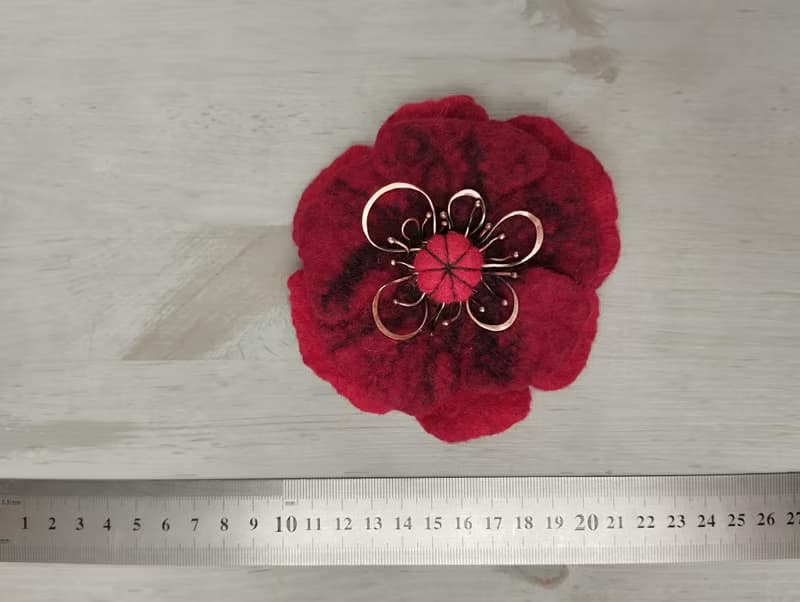 Red Wool Flower Shawl Pin, Unique Sweater Felt Accessory, Scarf Brooch Gift Idea