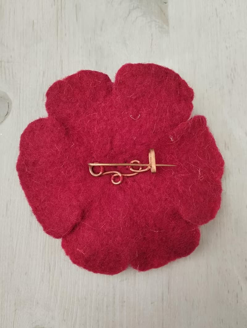 Red Wool Flower Shawl Pin, Unique Sweater Felt Accessory, Scarf Brooch Gift Idea