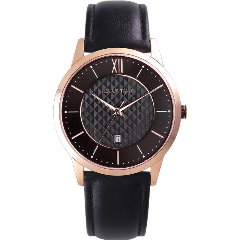 RELAX TIME 石英款 立體格紋時尚男錶 -白×黑 (RT-118-1M) 42mm