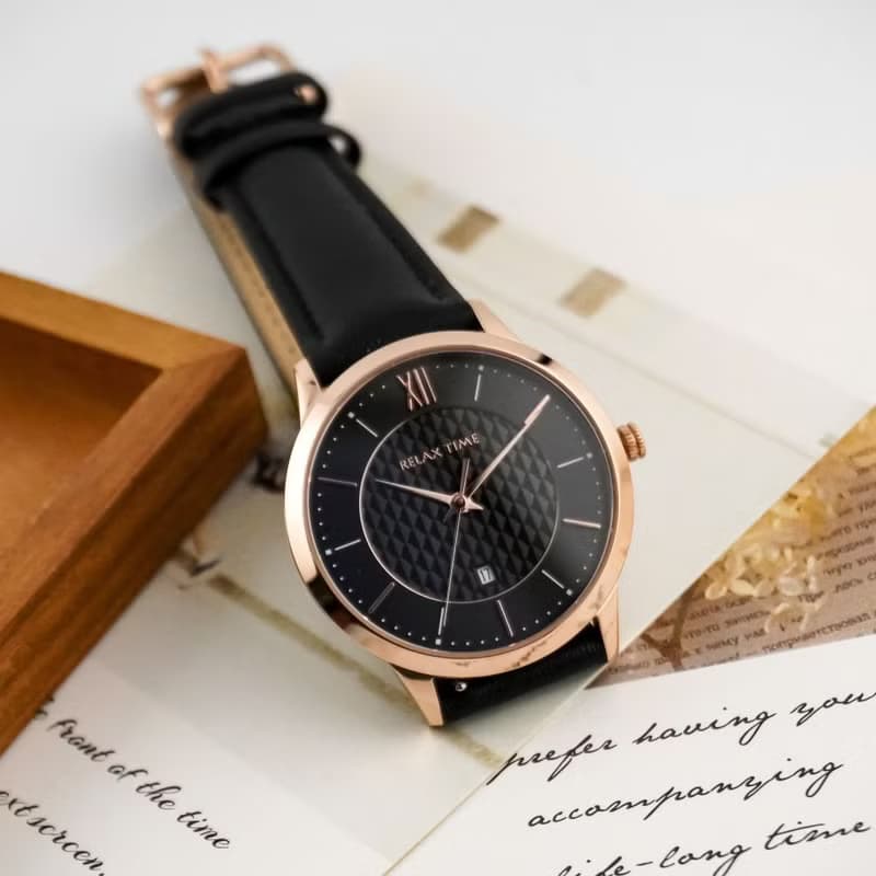 RELAX TIME 石英款 立體格紋時尚男錶 -白×黑 (RT-118-1M) 42mm