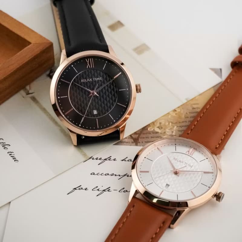 RELAX TIME 石英款 立體格紋時尚男錶 -白×黑 (RT-118-1M) 42mm