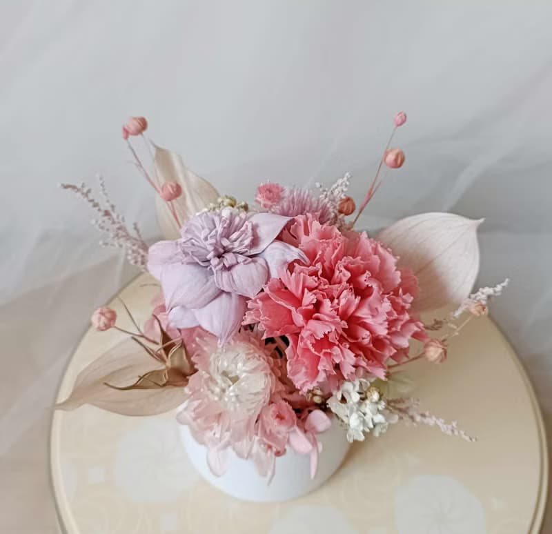 櫻粉康乃馨永生花盆花桌花|生日開幕店面佈置七夕情人節花束中秋