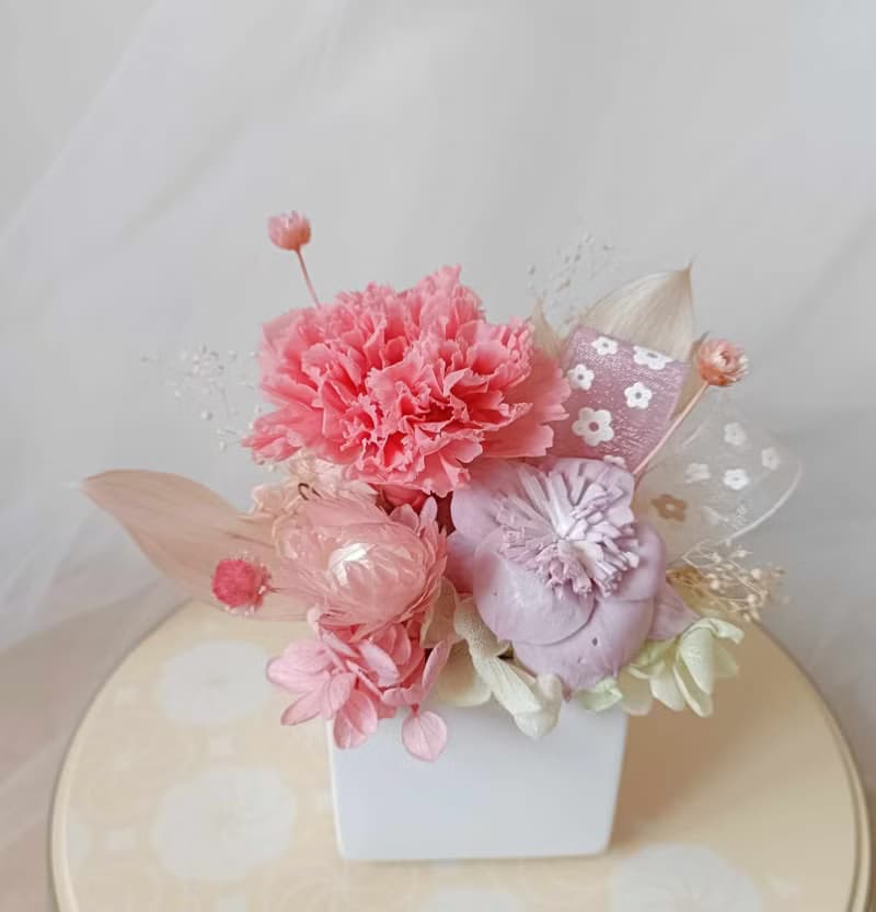 櫻粉康乃馨永生花盆花桌花|生日開幕店面佈置七夕情人節花束中秋