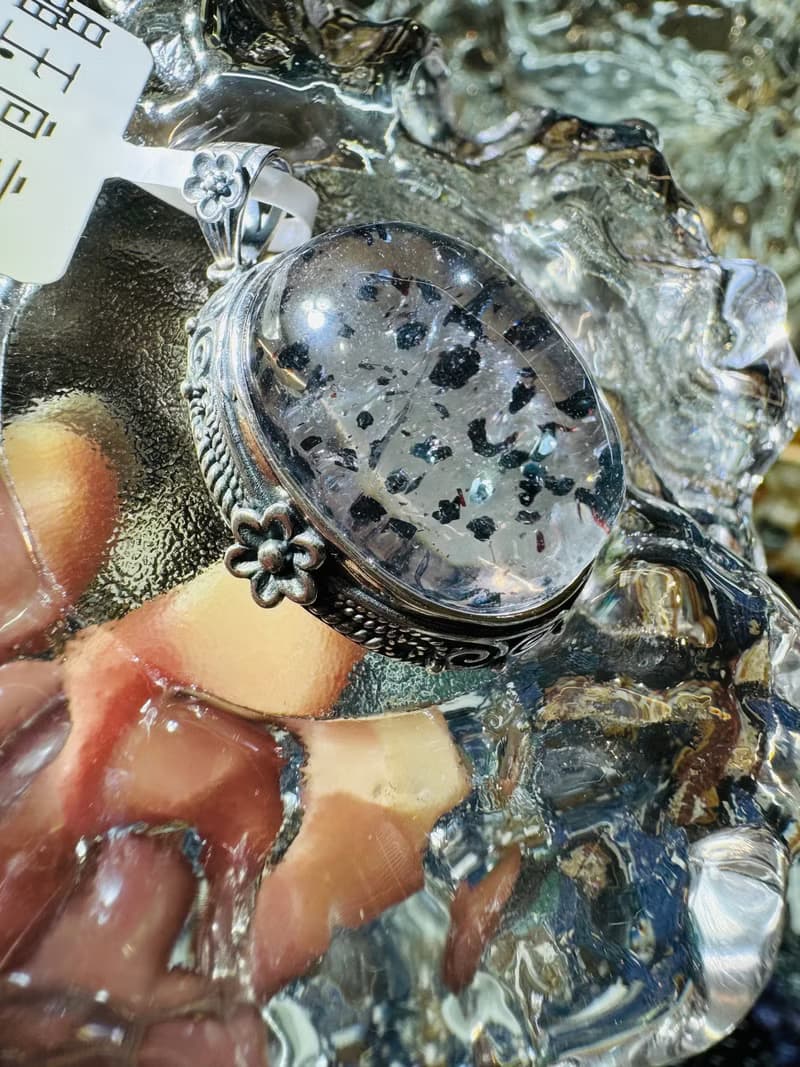 小精品滿版黑毒液彼岸花瓣超七13.2g純銀項鍊三輪骨幹水晶