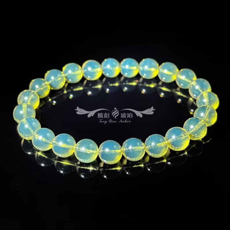 騰彪琥珀 天然琥珀蜜蠟 淨水玻璃級 金藍琥珀 經典小品 單圈手鍊