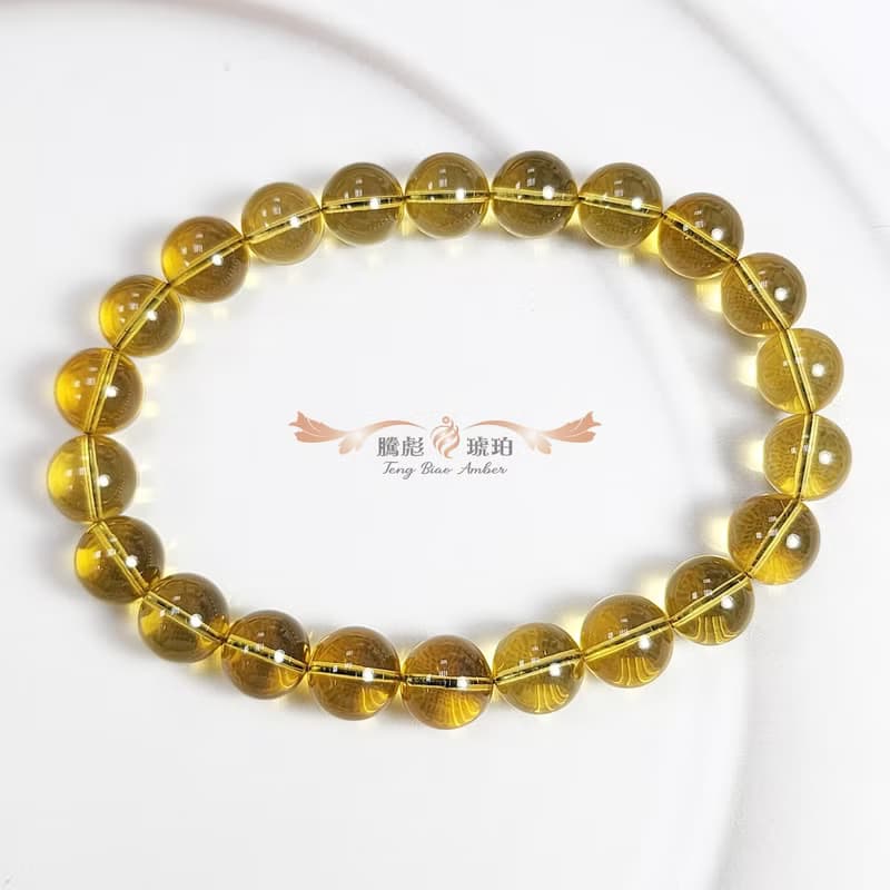 騰彪琥珀 天然琥珀蜜蠟 淨水玻璃級 金藍琥珀 經典小品 單圈手鍊