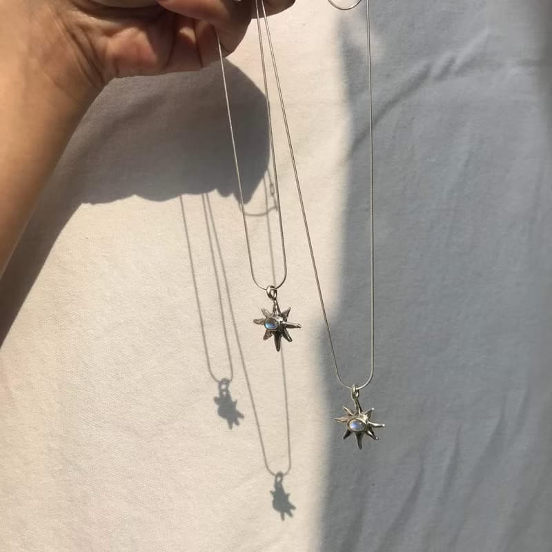 925銀 星芒造型 月光石 項鍊