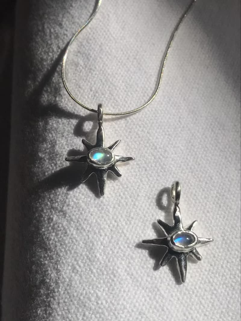 925銀 星芒造型 月光石 項鍊