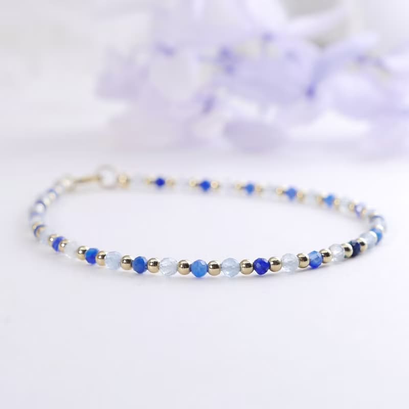 藍晶石 海藍寶 美國14KGF 極細天然石手鍊 I增進溝