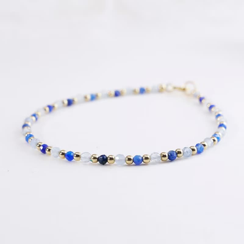 藍晶石 海藍寶 美國14KGF 極細天然石手鍊 I增進溝