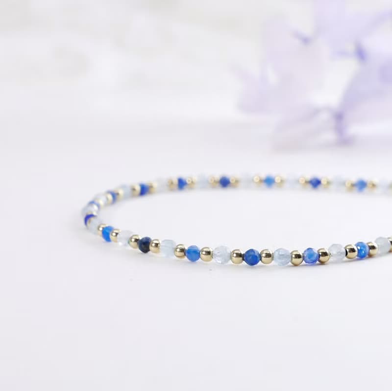 藍晶石 海藍寶 美國14KGF 極細天然石手鍊 I增進溝
