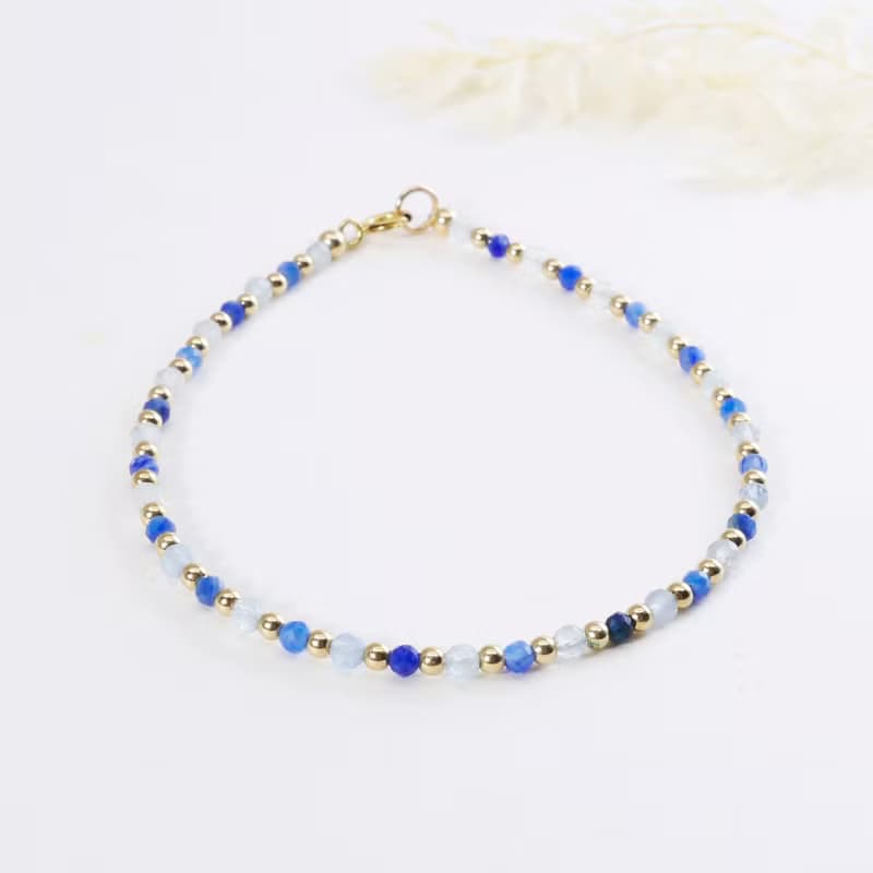 藍晶石 海藍寶 美國14KGF 極細天然石手鍊 I增進溝