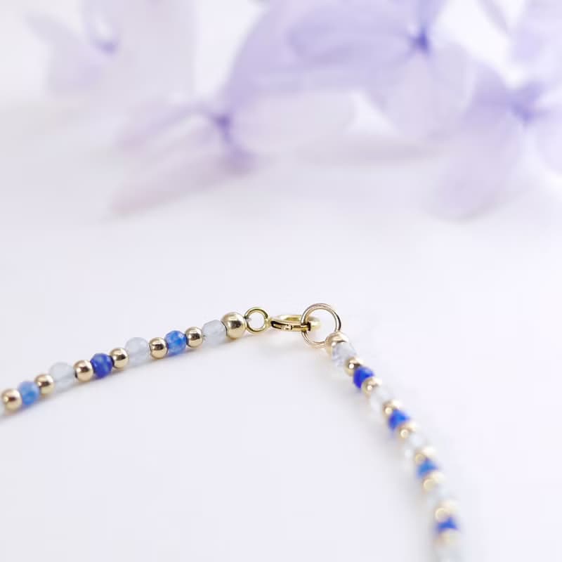 藍晶石 海藍寶 美國14KGF 極細天然石手鍊 I增進溝