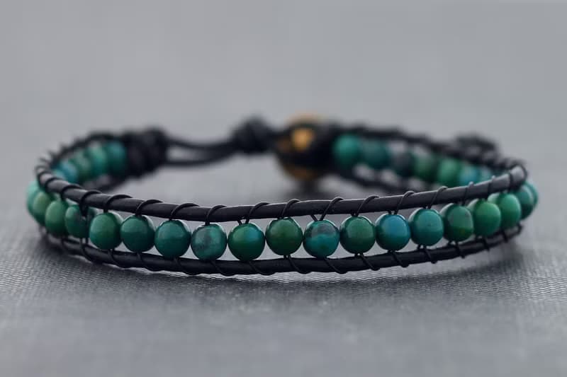 矽孔雀石黑色皮革石頭串珠手鐲手鍊時髦