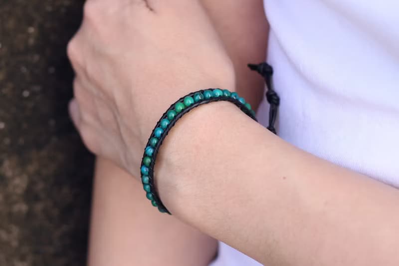 矽孔雀石黑色皮革石頭串珠手鐲手鍊時髦