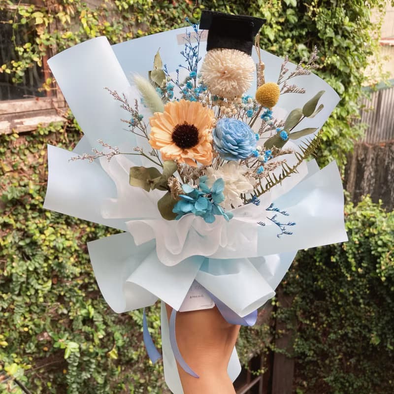 撞色畢業小太陽花束 可滴精油噴香水/乾燥花/畢業花束/畢業禮物