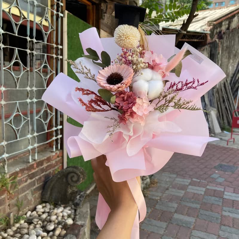 撞色畢業小太陽花束 可滴精油噴香水/乾燥花/畢業花束/畢業禮物