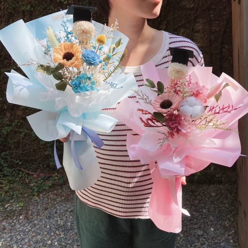 撞色畢業小太陽花束 可滴精油噴香水/乾燥花/畢業花束/畢業禮物