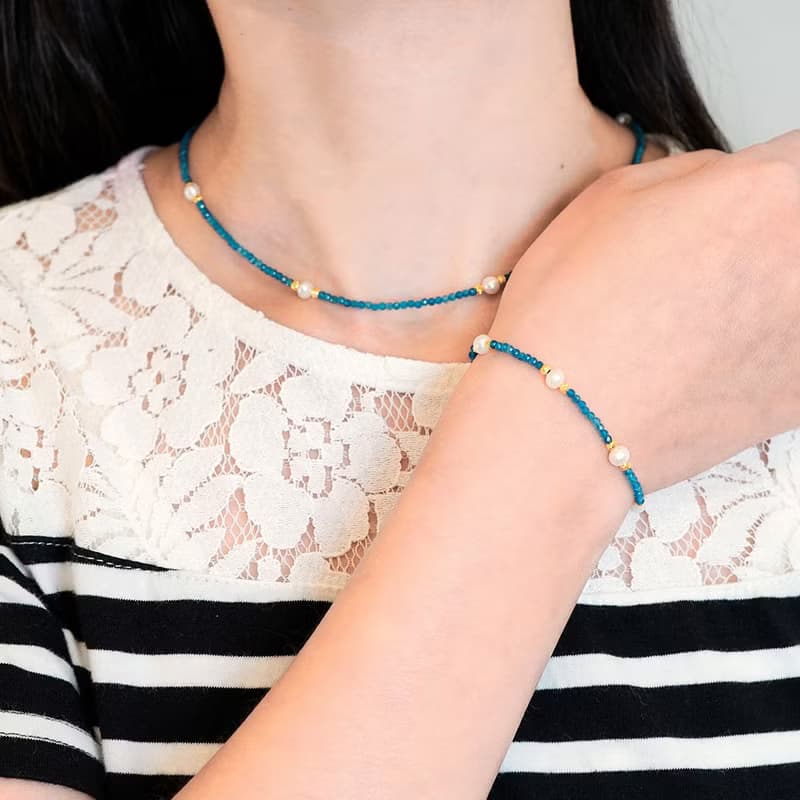 【正佳珠寶】天然淡水珍珠 極細藍磷灰 珍珠項鍊 珍珠手鍊