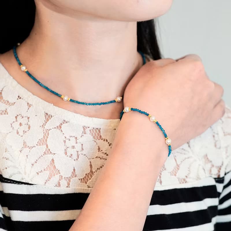 【正佳珠寶】天然淡水珍珠 極細藍磷灰 珍珠項鍊 珍珠手鍊