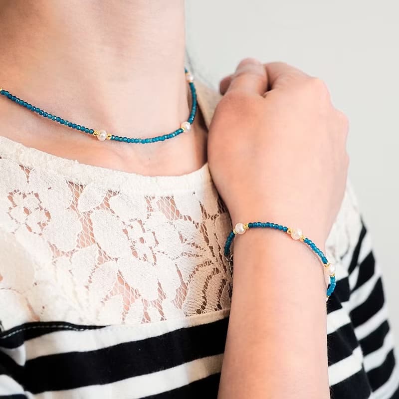 【正佳珠寶】天然淡水珍珠 極細藍磷灰 珍珠項鍊 珍珠手鍊