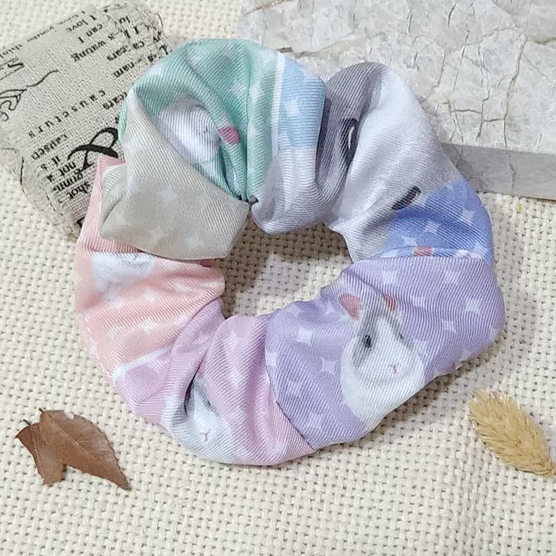 彩虹星芒_大腸髮圈_道奇兔_淺灰_馬尾髮帶